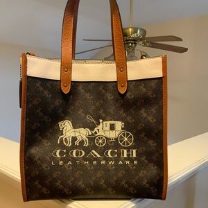 Coach Brown and White Leather Tote